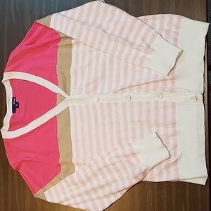 Basic Editions Pink/Tan/Stripe Full Button Cardigan XL